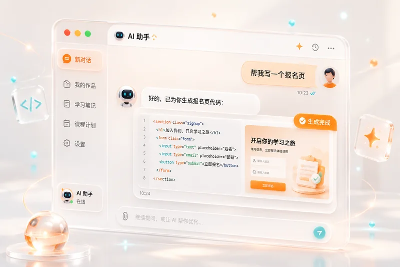 AI Native——用 AI 干活的真实手感,在一次次真实协作里练出来。(界面示意)